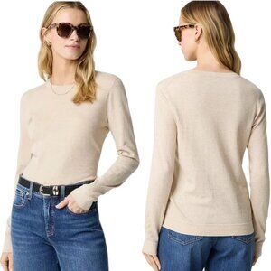 J. Crew Factory 100% Cotton Long Sleeved Teddie Sweater - Light Hthrd Khaki - M